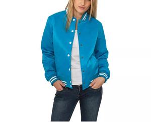Chaqueta de béisbol Bomber de satén de lona con cuello mandarín y estampado personalizado para mujer, ropa de calle de invierno de alta calidad con frente bordado - Product Image 2