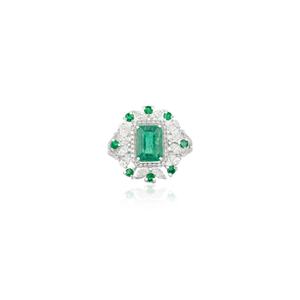 New Luxury High Grade Real K18 White Gold Emerald & Diamond Unique Statement Engagement Ring <b>Top</b> Quality Products - Product Image 1