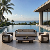 Luxuriöses Modernes Holz-Outdoor-Sofa-Set mit Liegestühlen und Kaffeetisch, Garten-Terrassenmöbel für Villa, Resort, Hotel und Poolbereich