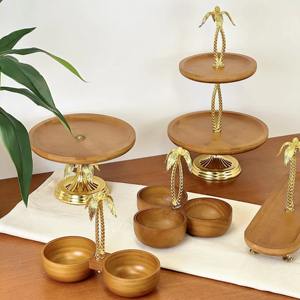 Cuenco decorativo de madera con mango de diseño de árbol dorado Centro de mesa elegante para el hogar Cocina Sala de estar y exhibición rústica - Product Image 2