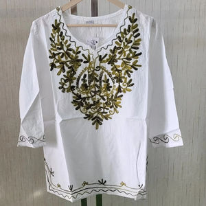 เสื้อคลุมผ้าฝ้ายสีขาวปักลายแคชเมียร์สีขาวทรงตรงเข้ารูปปกติสำหรับฤดูใบไม้ผลิและฤดูใบไม้ร่วง - Product Image 1