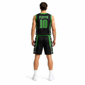 Ensemble de maillots de basket-ball Tigers, noir et vert, sublimé, col en V, sans manches, évacuant l'humidité, uniforme unisexe pour adultes - Product Image 5