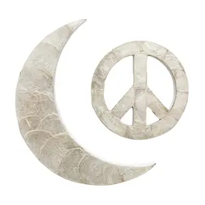 Creative Capiz Shell Inlay Peace Sign และรูปพระจันทร์เสี้ยว,ของตกแต่งแบบแขวนตกแต่งบ้านหรูหรา