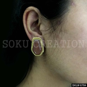 Boucles d'oreilles à la mode en laiton plaqué or avec pierres précieuses en fil torsadé chrétien religieux pour Anniversaries-SKU6784 - Product Image 2