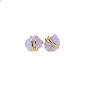 Unisex 925 Sterling Silver Stud Earrings Raw Rainbow Moonstone <b>Crystal</b> Drilled Gemstone Birthstone Jewelry Third Party Appraisal - Product Image 1