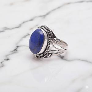 Bague en argent avec pierre précieuse lapis-lazuli, argent sterling, bijoux bohèmes, bague en pierre précieuse faite à la main pour femmes - Product Image 2