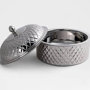 หม้ออุ่นอาหารสองสี ทอง-เงิน พรีเมียม ลายเพชร ผ้าคลุมสแตนเลสขัดเงา - Product Image 5