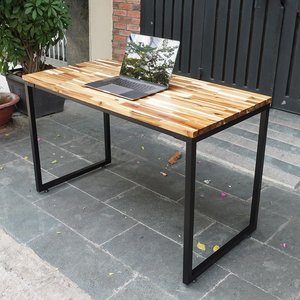 HBWD023 120x60cm Acacia Solid Wood PC <b>Desk</b> Simple Design Iron Legs Portable <b>Folding</b> for Hotel Home Office Assembly Required - Product Image 4