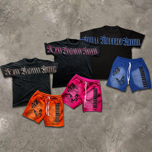 Unisex Custom heavyweigth Oversized 2pcs Hip Hop <b>Design</b> Acid Wash <b>T</b> <b>shirt</b> <b>and</b> <b>Shorts</b> <b>Set</b> for <b>Men</b> for Summer - Product Image 2