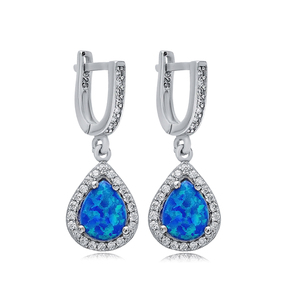Poire Cut Bleu Opale Pierre CZ Conception En Gros À La Main Turc 925 En Argent Sterling Boucles D'oreilles pour Les Femmes - Product Image 1