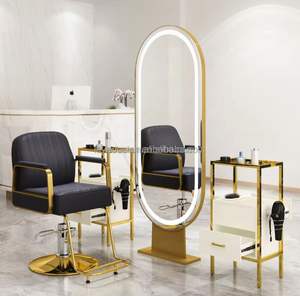 Miroir de salon moderne à LED de luxe avec miroirs de barbier Fauteuils à shampoing en métal pour stylistes - Product Image 2