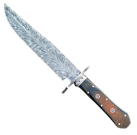 Couteau Bowie artisanal en acier Damas inoxydable à motif plume, manche en Micarta, étui en cuir fin, survie, chasse en plein air, OEM