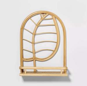 Handmade Bohemian Style Rattan <b>Wall</b> <b>Shelf</b> with Leaf Design Floating Organizer for Living Room <b>Bathroom</b> Kitchen - Product Image 5