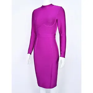 Vestido Tubo Cómodo de Manga Larga con Banda HL para Damas de Oficina - Product Image 1