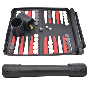<b>Travel</b> Size Backgammon Set in Elegant Leather Roll Case Full Size Backgammon <b>Game</b> with Flexible Leather Roll Board - Product Image 4