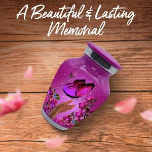 Urna Pequeña Rosa con Mariposas-Urna Pequeña para Cenizas con Caja y Bolsa-Urna Mariposa Pequeña Rosa-Honra a Tu Amado - Product Image 3