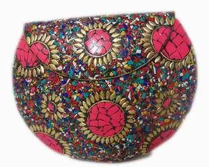 Handmade Tibetan Gypsy Style Brass Metal <b>Bag</b> Multi Color Metal Mosaic Clutch Wallet Purse - Product Image 1