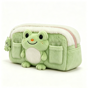 Customized green <b>frog</b> plush pencil case, Cute <b>frog</b> plush pencil pouch with charm ,Large capacity fluffy <b>frog</b> pen <b>bag</b> for girls - Product Image 6
