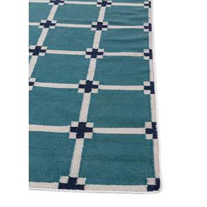 Tapis en laine géométrique classique bleu Alhambra, viscose PP, rectangulaire, pour salon, couloir, motif abstrait - ADWL-13125 - Product Image 4