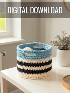 Panier en macramé bleu et blanc, fonctionnel, fait à la main, pour le rangement du linge, des vêtements, de la chambre à coucher, de la salle de bain, décoration et organisation de la maison - Product Image 2