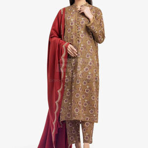 Traje Casual Pakistaní de 3 Piezas de Primera Calidad Personalizado con Dupatta Estampada para Mujer - Product Image 1