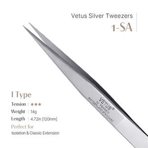 Pince à épiler Vetus Precision en acier inoxydable argenté, modèle 1-SA, pointes en fibre en forme de I pour extensions de cils classiques - Product Image 2