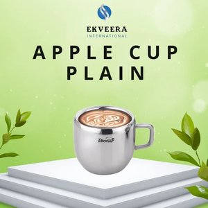 Elegante taza de manzana de acero inoxidable de doble pared, recipiente duradero ecológico con asa para uso en oficina y exteriores - Product Image 3