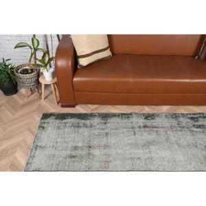 พรมวินเทจขนาด 2.2x7.4 ฟุต สีเทาเขียวขอบสีเขียว พรมขนสัตว์ตุรกี - Product Image 3