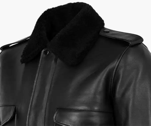 Cuero con piel Servicio OEM Chaqueta de cuero con Cuello de piel de lana de bombardero para hombre Chaqueta de carreras de piloto - Product Image 4