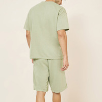 Conjuntos de Shorts Casuales de Verano para Hombre, 2 Piezas, Camiseta de Manga Corta con Hombros Caídos y Cordón Ajustable, 100% Algodón, Venta al Por Mayor