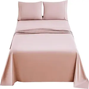 Bed Sheet Set 4 Piece Bedding Sheets & Pillowcases Set Double Brushed Microfiber Soft Bedding Fade Resistant Easy Care Full Pink
