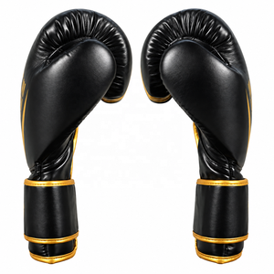 Gants de boxe en cuir noir et or, à lacets, respirants, équipement d'entraînement pour adultes, en cuir PU, rembourrage confortable, gants noirs et or - Product Image 2