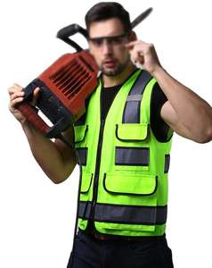 High Visibility Fluorescent Multi Hi Vis Unisex Workwear Polyester Safety <b>Reflective</b> Sleeveless <b>Vest</b> Multi-Pockets Custom Logo - Product Image 4