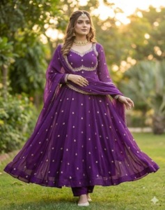 ชุดเดรสผ้าทอ Fox Georgette สไตล์โรแมนติก แขนยาว ปักลายชอลี คุณภาพดีเยี่ยม ตกแต่งด้วยงานยืดหยุ่น - Product Image 1