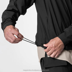 Sweat-Shirt de sport pour homme, imperméable, poche, demi-fermeture éclair, sweat à capuche, léger, doux, noir, coupe-vent - Product Image 6