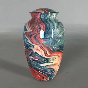 Urnes funéraires pour adultes en aluminium à texture de marbre rouge et bleu avec sac en velours gratuit - Product Image 1