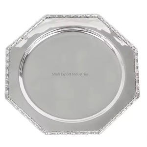 Placa de cargador de metal con borde de cuentas, Platos y platos de lujo de forma redonda gris oscuro para el hogar y el uso de vajilla de hoteles - Product Image 6
