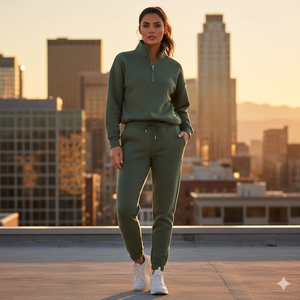 Conjunto de Moda Ecológico de Punto Personalizado para Mujer, Diseño de Cierre con Patrón Sólido, Top de Manga Larga y Pantalones Anchos Casuales - Product Image 4