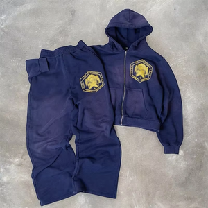 ชุดสเวตเตอร์และเสื้อฮู้ดสำหรับสตรีทแวร์ซักแบบกรดชุดวอร์มผ้าฝ้ายคุณภาพสูงออกแบบได้ตามต้องการเฟรนช์เทอร์รี่ - Product Image 1