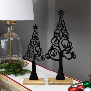 Dernières décorations d'arbre de Noël en bois et en métal, décorations artisanales d'intérieur, ornements d'arbre de Noël, arbre de Noël de couleur noire - Product Image 2