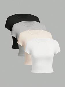 Camiseta Deportiva de Verano 2026, 100% Algodón, Manga Corta, Cuello Redondo, para Mujer, Informal, con Contraste de Color, para Fitness, Suave, Estilo Urbano - Product Image 6