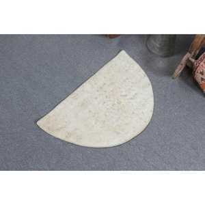 Tapis turc, tapis rond de 2,5 x 1,5 pieds, tapis persan blanc - Product Image 4