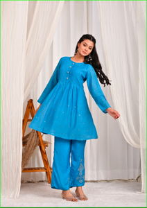 ชุดเซ็ต Saaj Sheesh Mahal Muh Chanderi สีน้ำเงิน - Product Image 3