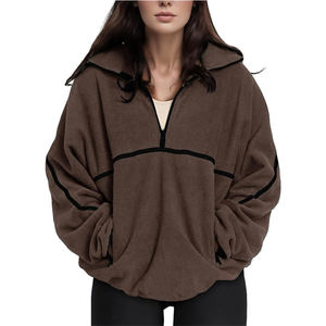 Sweat-shirt à capuche en coton polaire surdimensionné de haute qualité pour femmes, sweat-shirt avec poche imprimée en tricot, tenue d'automne et d'hiver - Product Image 2