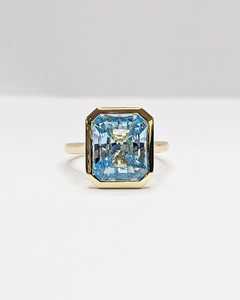 แหวนโซลิแทร์พลอยสีฟ้าใสตัดเป็นชิ้นเดียว925เงินสเตอร์ลิง14K เรือนชุบทองแหวนของขวัญ - Product Image 1