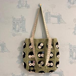 100% Hand-Crocheted Funny Face Basket Bag Accessory Creative Sweet Crochet Women's Grandmother Bag Woven Fashion Accessory - Product Image 2