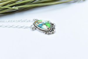 Sterling Silver Necklace With <b>Peacock</b> Dahlia Turquoise Handmade Adjustable Chain <b>Jewelry</b> For Women Artisan Look - Product Image 3