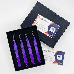 Pinzas Profesionales Personalizadas de Acero Inoxidable de 90 Grados, Color Morado, Punta Lisa Antiestática de 10 mm, Agarre de Diamante para Volumen de Pestañas - Product Image 4