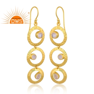 Best Selling Sterling Silver 18K <b>Gold</b> Plated Natural Rainbow Moon Stone Gemstone <b>Dangle</b> <b>Earring</b> Demi Fine Jewelry Manufacturer - Product Image 2