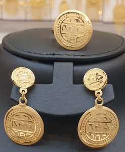 <b>24K</b> <b>Gold</b> Plated Coin Necklace Set Women's Traditional Engagement & Wedding Jewelry Brass Chain Pendant Earrings Fashion <b>Rings</b> - Product Image 3
